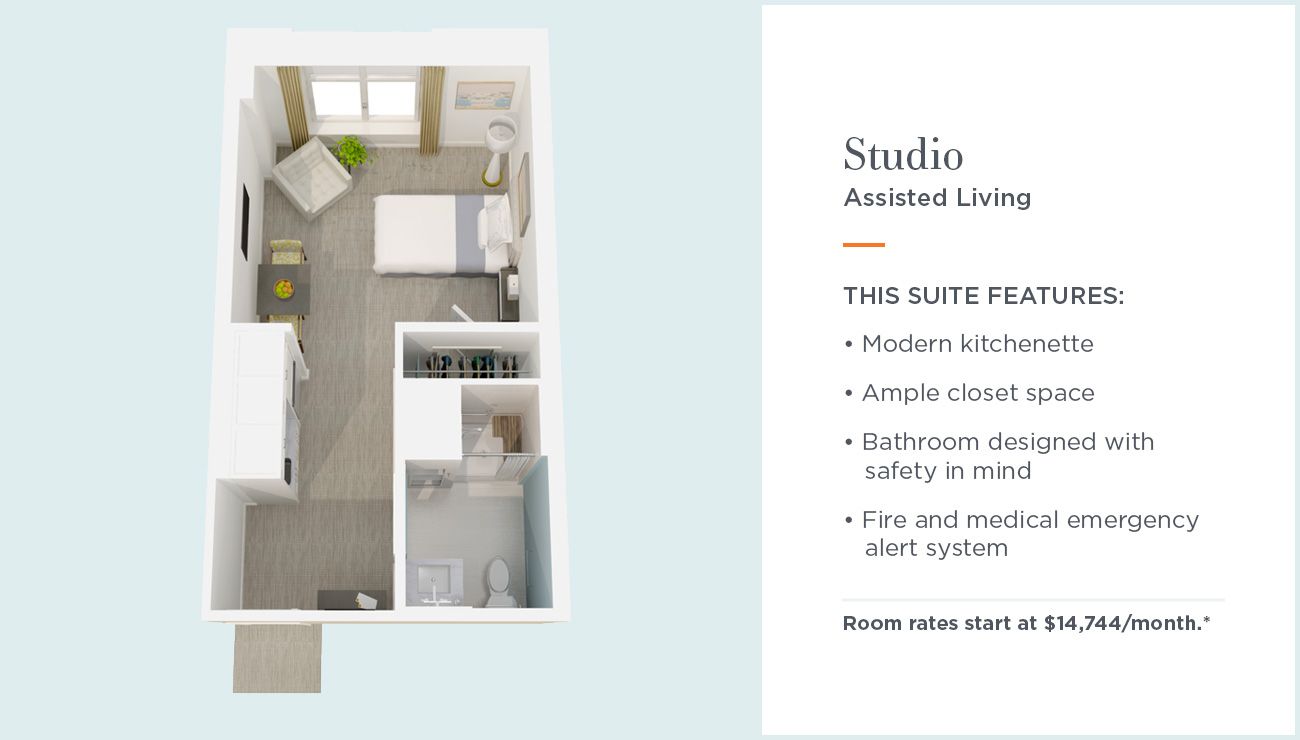 Assisted Living Studio Floorplan | Sunrise at East 56