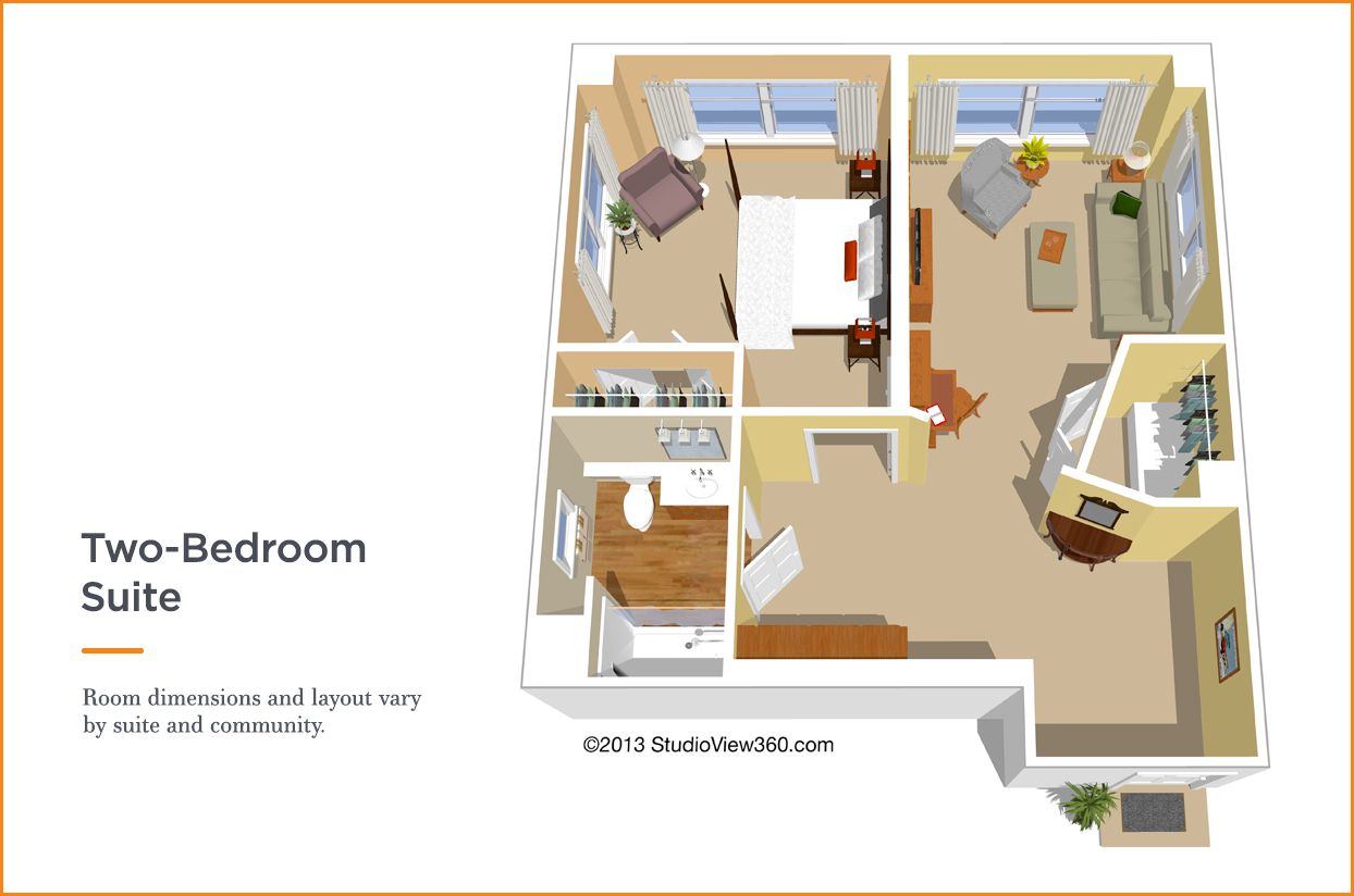 Two Bed One, Bath Floor Plan