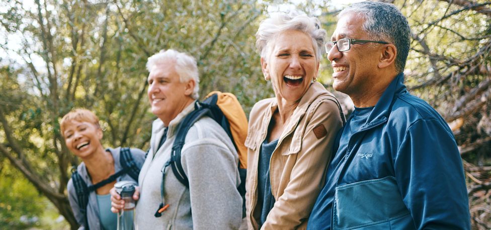 Seniors walking outside.