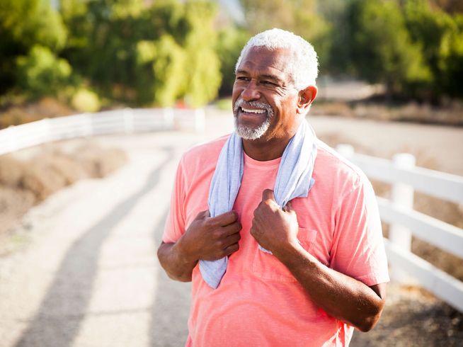 man finishing a run