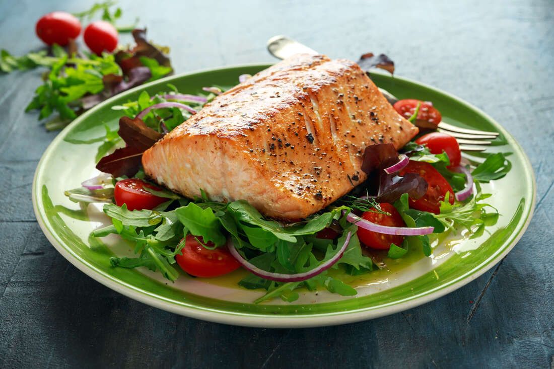 salmon on salad