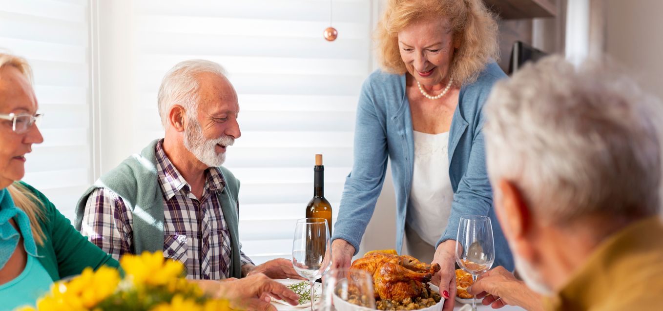 Seniors having Thanksgiving dinner