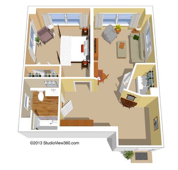Two Bed One, Bath Floor Plan