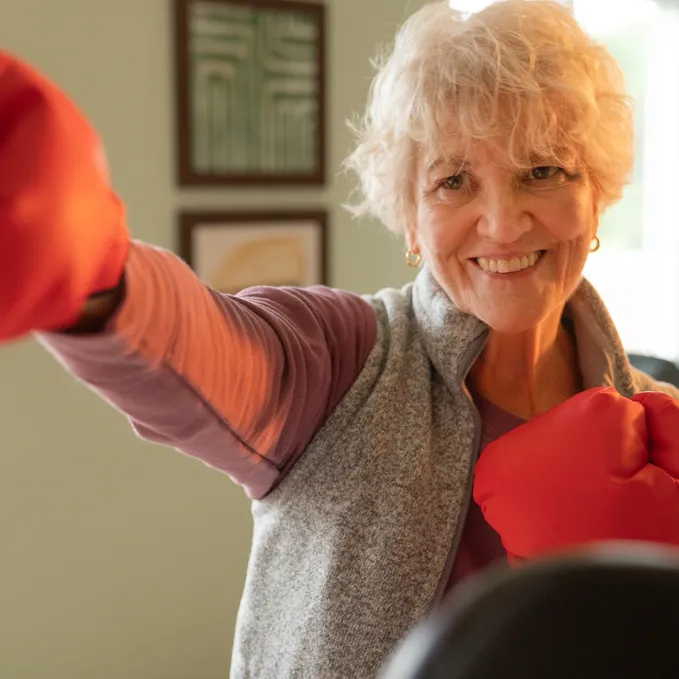 Senior Living Resident at a Boxing Class
