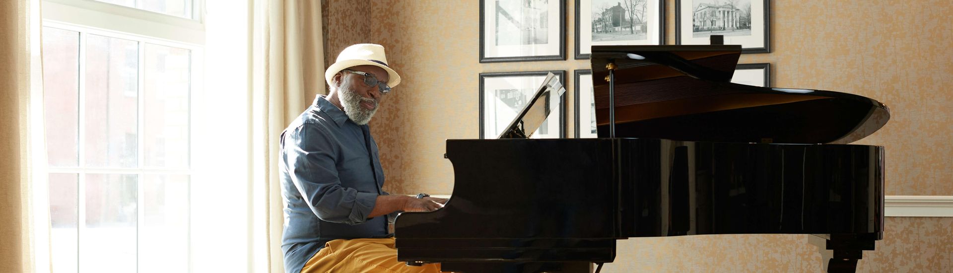 Resident playing piano