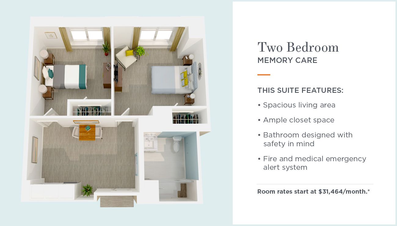 Memory Care 2 Bedroom Floorplan | Sunrise at East 56