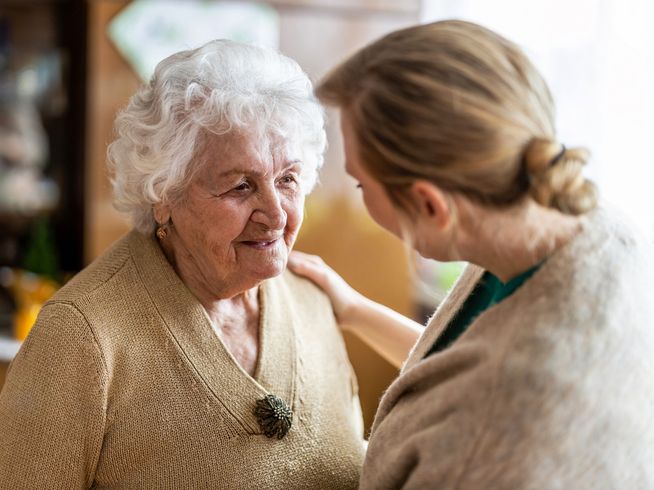 Senior woman talking to daughter