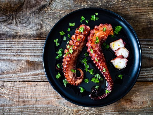 Cooked octopus on a plate