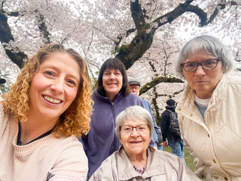 Senior living residents enjoying cherry blossoms