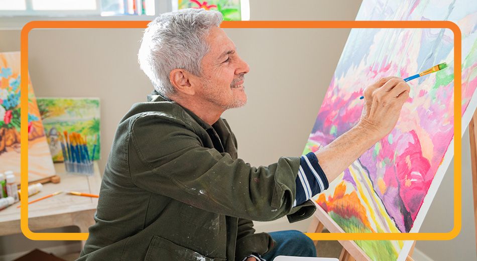 Senior living resident painting