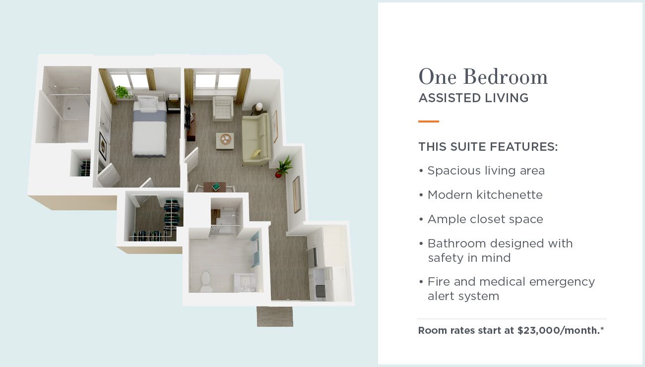 Assisted Living 1 Bedroom Floorplan | Sunrise at East 56