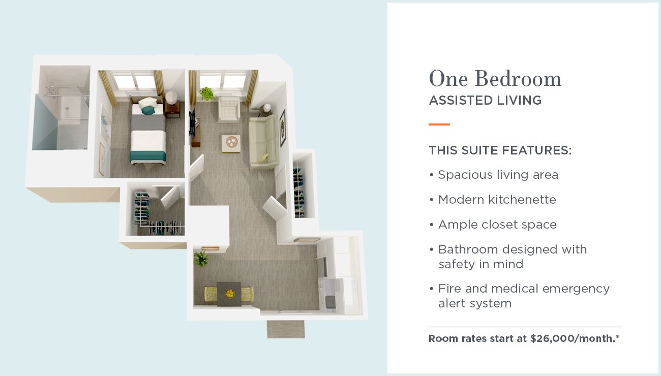 Assisted Living 1 Bedroom Floorplan | Sunrise at East 56