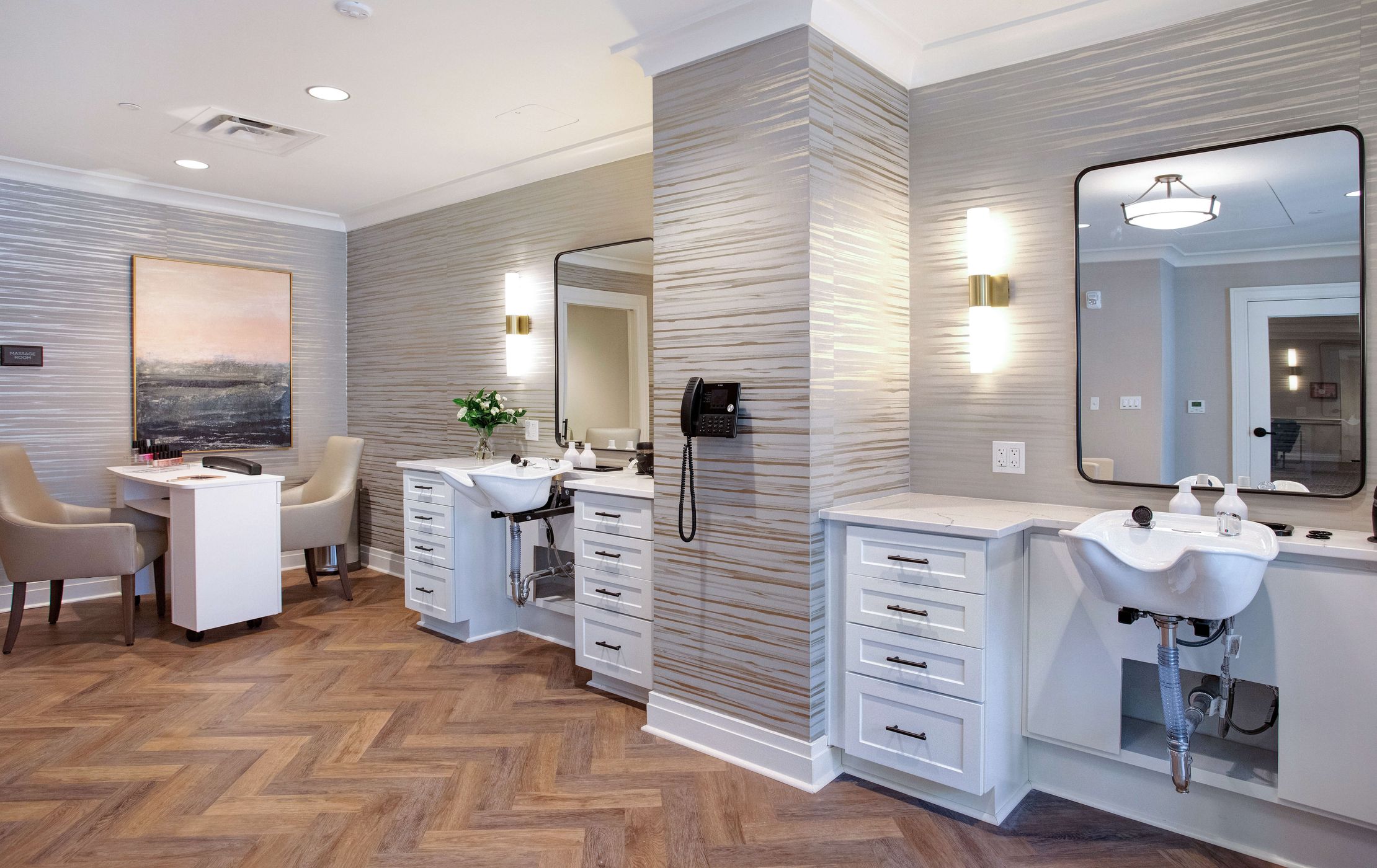 Hair salon inside Sunrise of Vienna senior living community