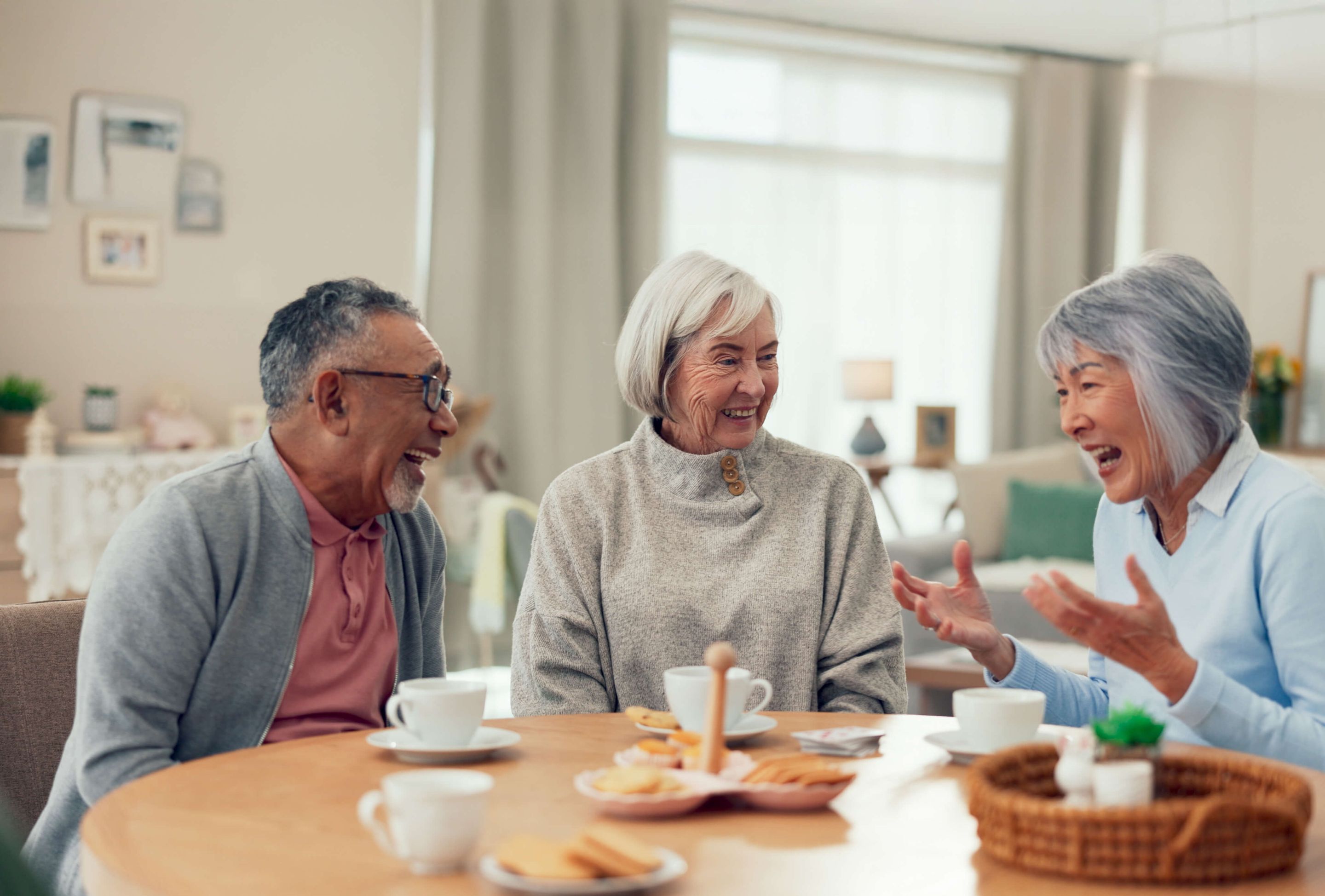 Three friends enjoying breakfast