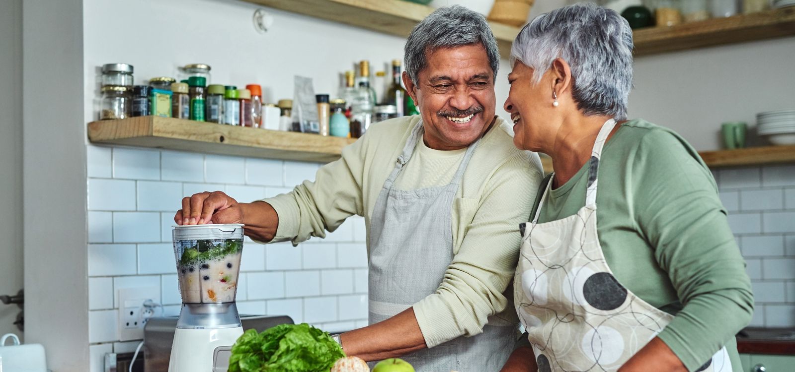 Senior couple cooking together