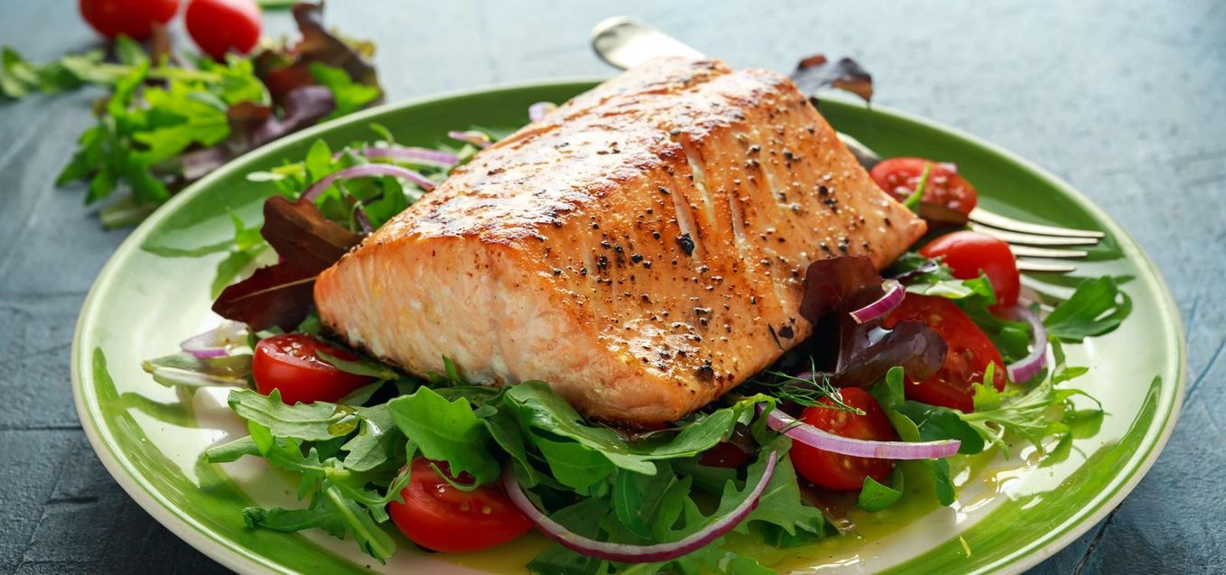 salmon on salad