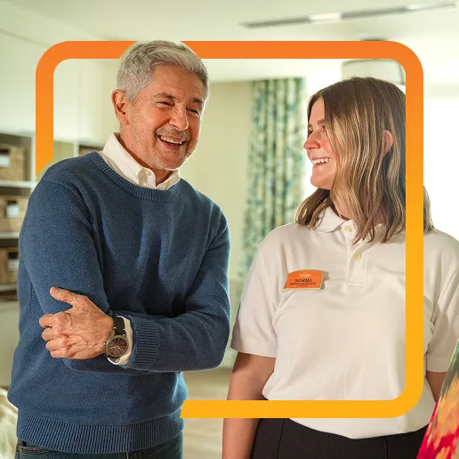 senior living resident and activity coordinator at an art show